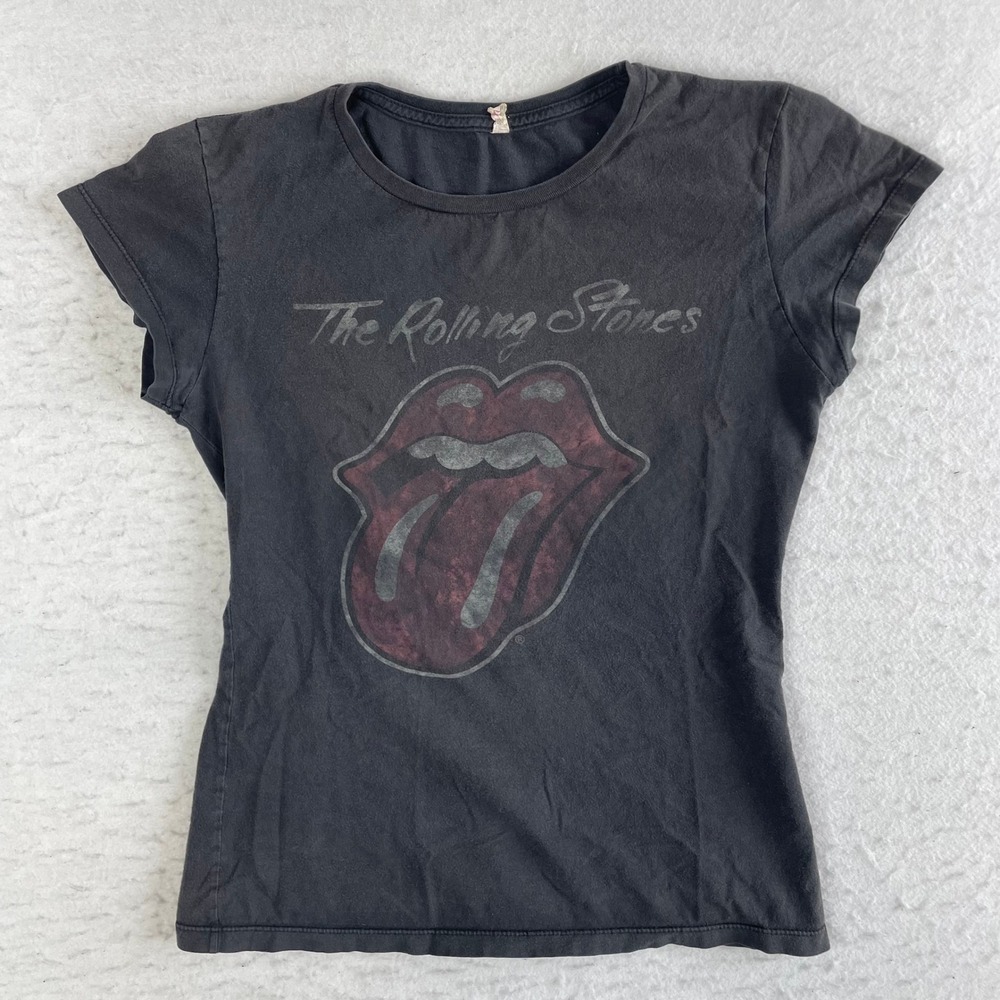 The Rolling Stones T Shirt Womens XL Black Graphic Tongue Logo Band Tee